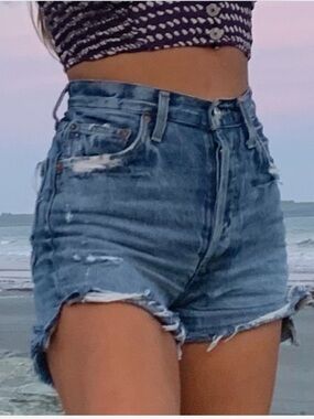 Agolde Dee High-Rise Distressed Denim Shorts
